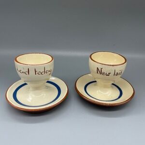 Dartmouth Pottery Devon Egg Cups Set of 2 Laid Today New Laid Cottage England